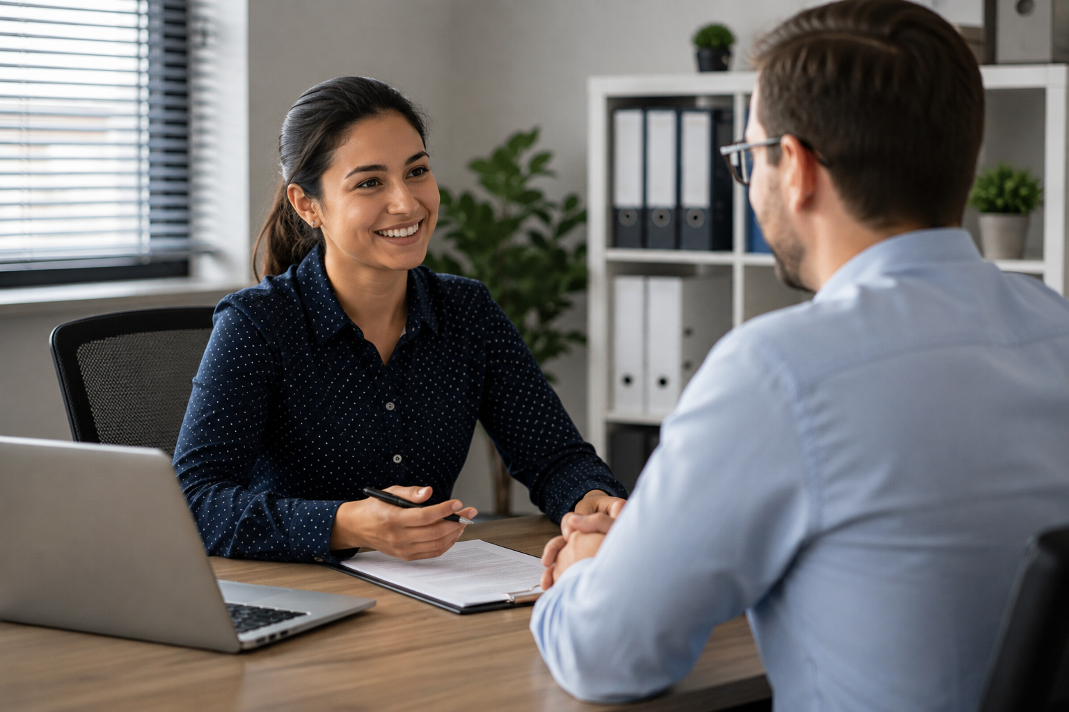 Recruiter discussing temp-to-hire staffing with a Houston employer near Cypress Creek.